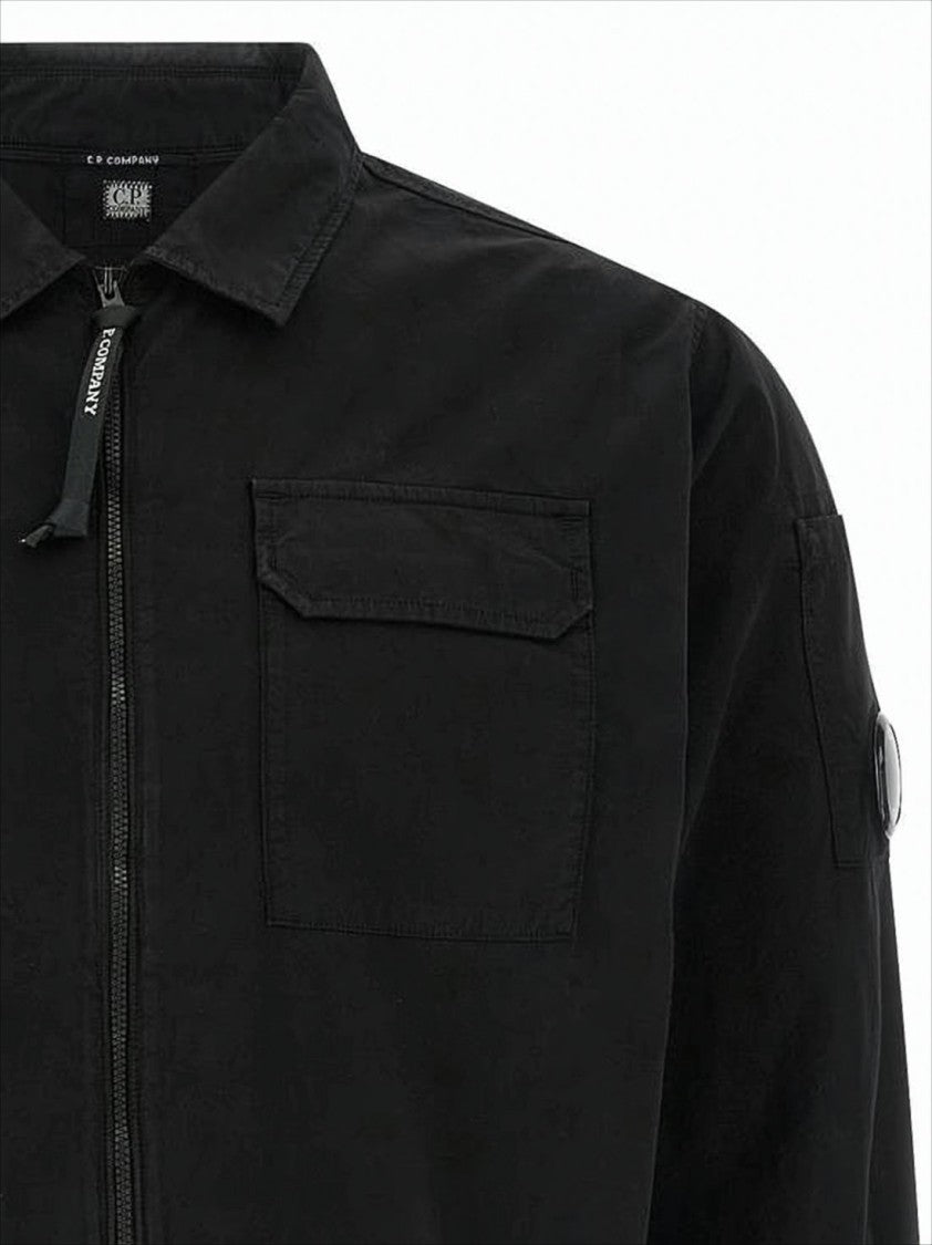 C.P. Company Black Cotton Jacket With Unique Lens Detail