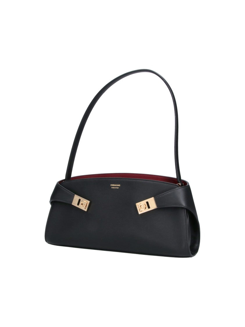 Ferragamo Black Calfskin Hug East-West Shoulder Bag
