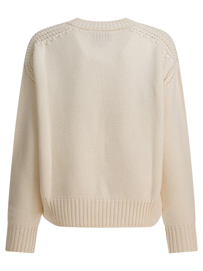 Sa Su Phi Creamy Cashmere Knit Sweater With Ribbed Detailing