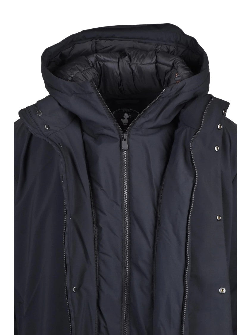 Save The Duck Padded Black Parka With Detachable Hood And Matte Finish