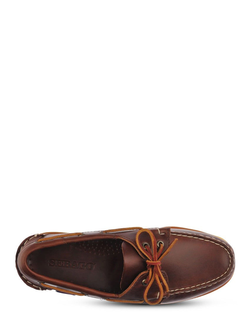 Sebago Moccasin-Stitched Brown Waxed Leather Dockside Loafers