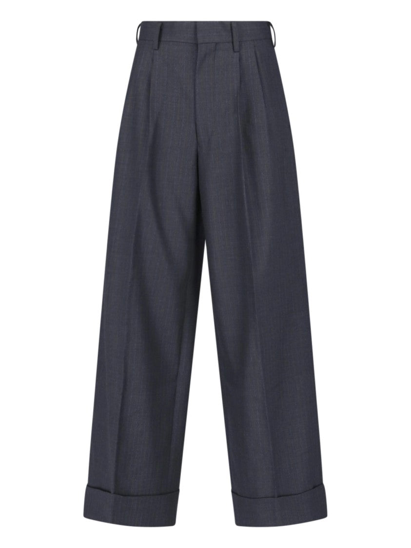 Junya Watanabe Tailored Wide-Leg Trousers In Subtle Pinstripe Grey Wool