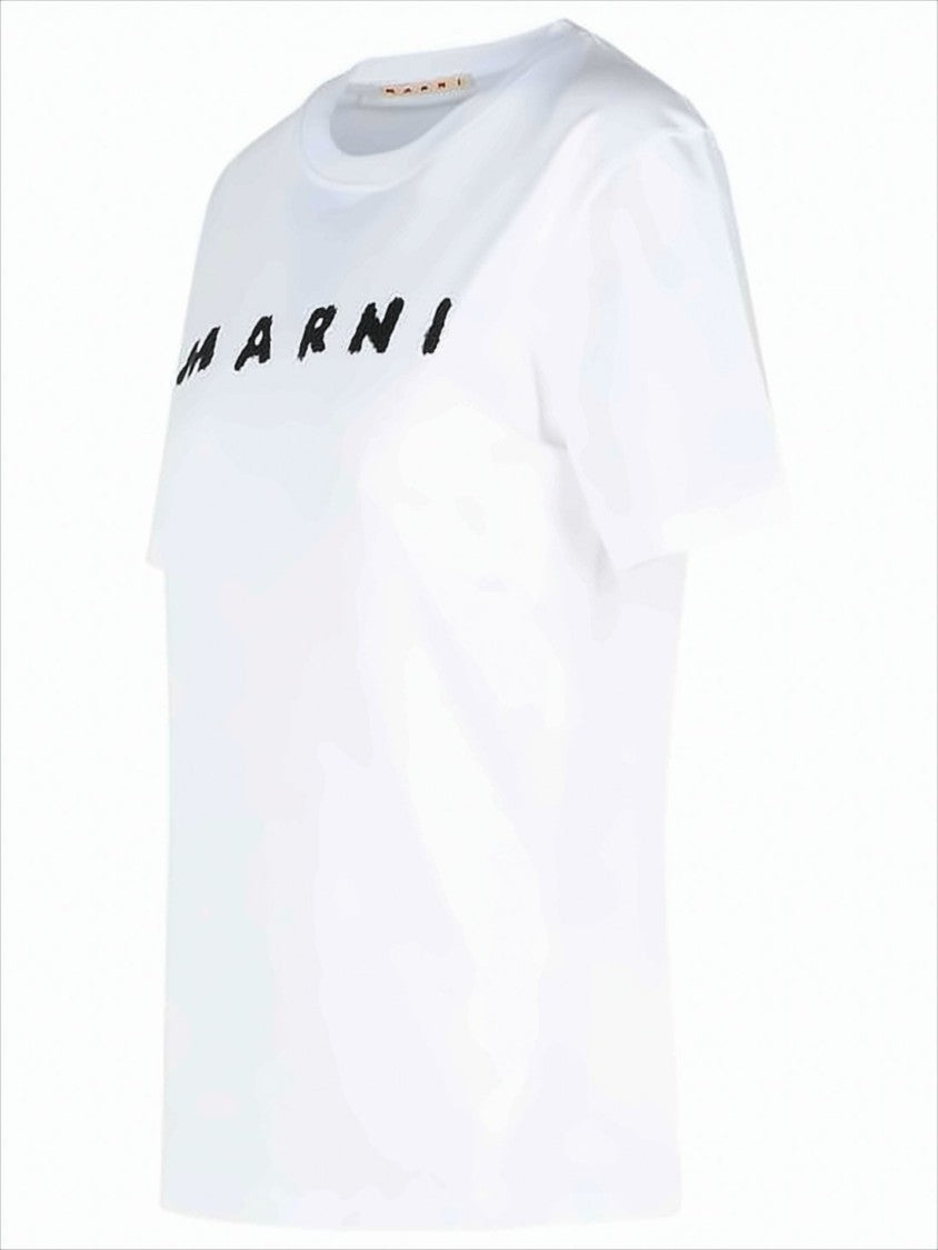 Marni Textured Black Lettering White Cotton T-Shirt