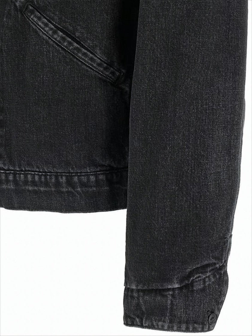 Maison Margiela Cropped Black Denim Jacket With Ribbed Collar