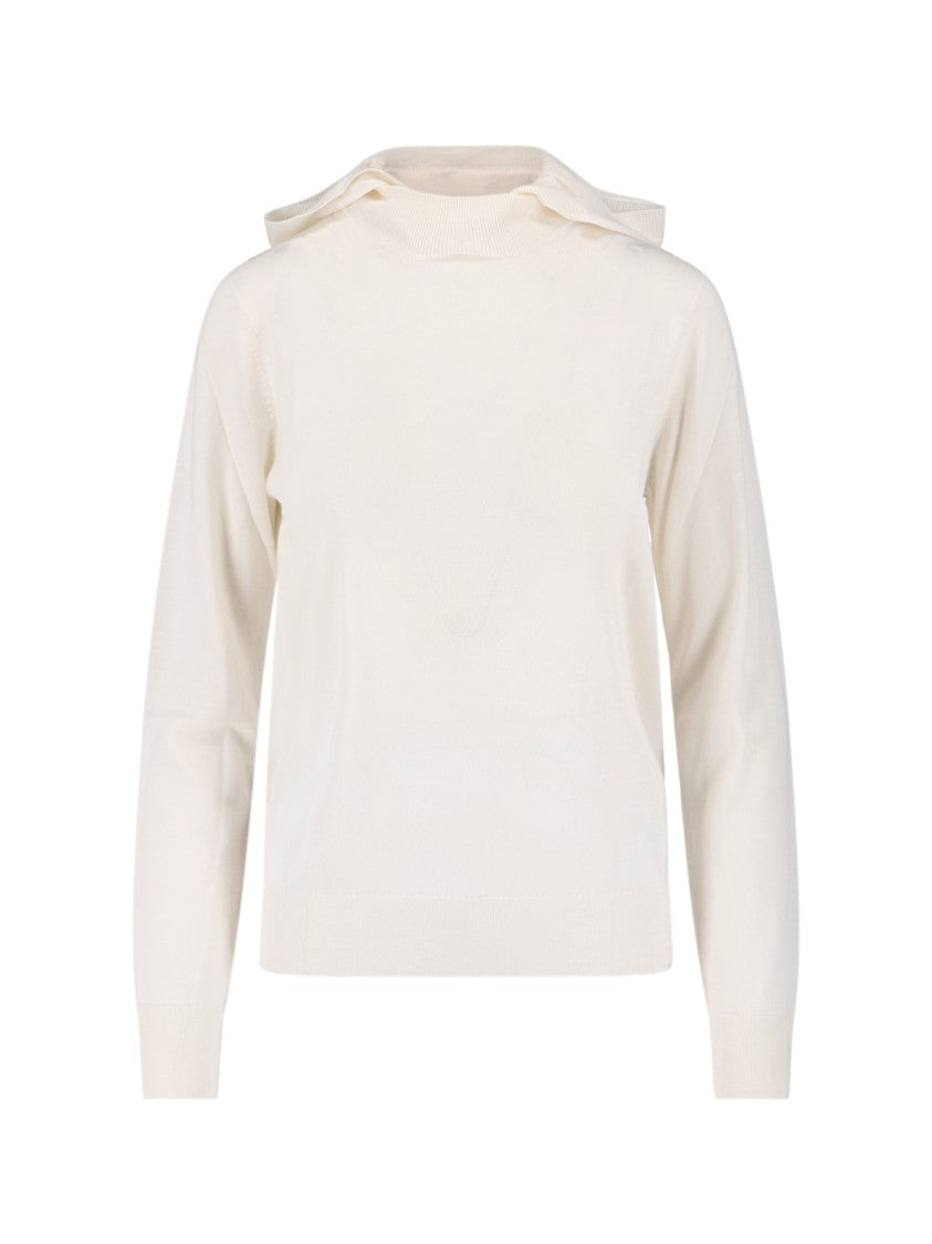 Parosh Minimalist White Sweater With Ribbed Hem