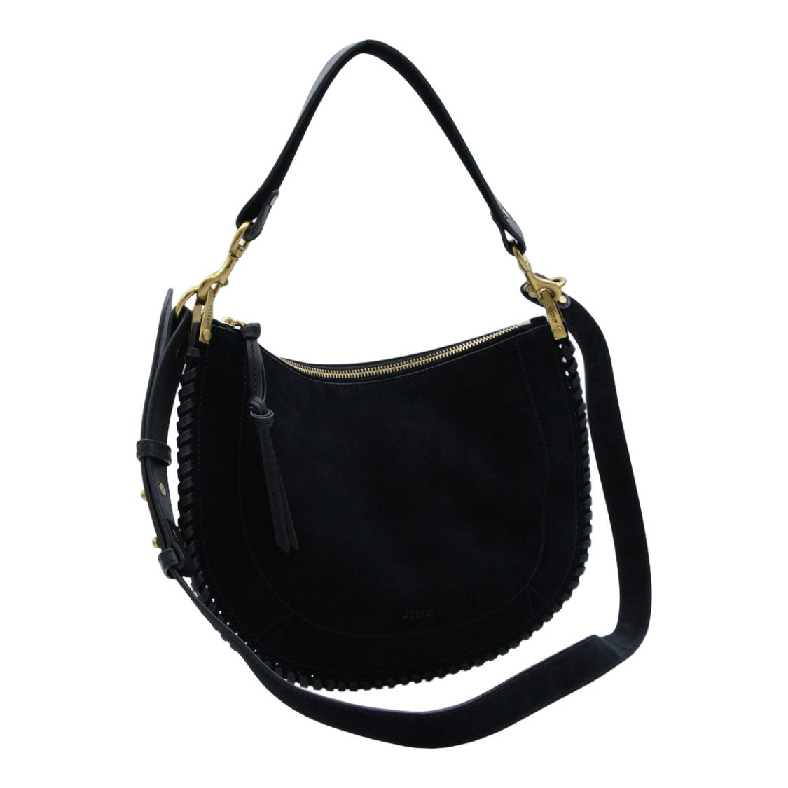 Isabel Marant Crescent-Shaped Black Suede Handbag With Whipstitch Trim