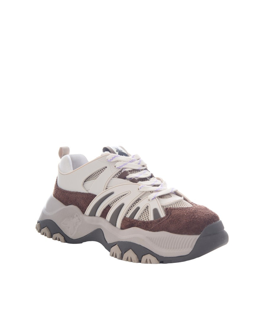 Patrizia Pepe Taupe Leather Mesh Panelled Sneakers