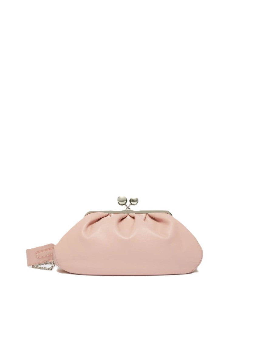 Max Mara Chic Gathered Leather Clutch With Double-Ball Clasp