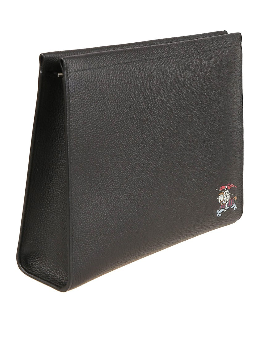 Burberry Textured Calfskin Clutch With Polished Finish
