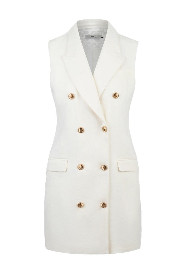 Elisabetta Franchi Tailored Sleeveless Dress In Sky-Hued Linen-Viscose Blend