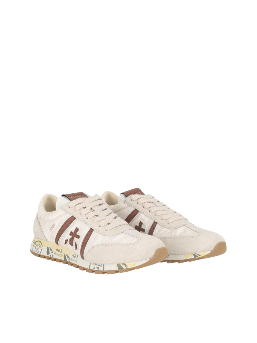 Premiata White Lucyd0.1 Leather Fabric Low-Top Sneakers