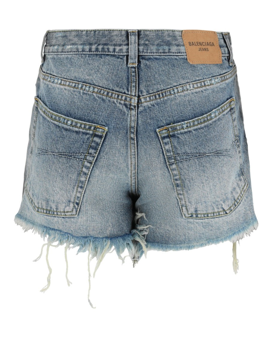 Balenciaga Trompe L'oeil Denim Mini Skort With Layered Design And Distressed Hems