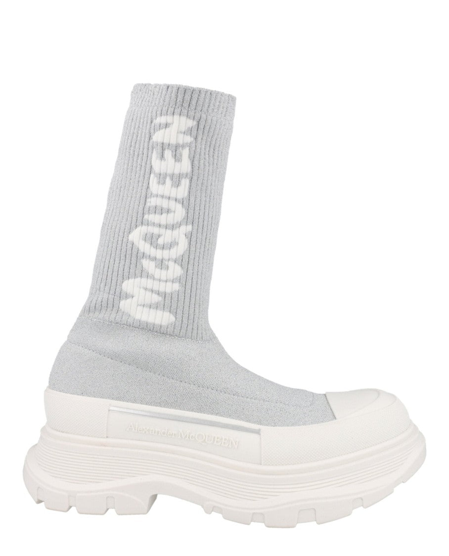 Alexander Mcqueen Ribbed Sock-Style Mid-Calf Boots With Chunky Block Heel