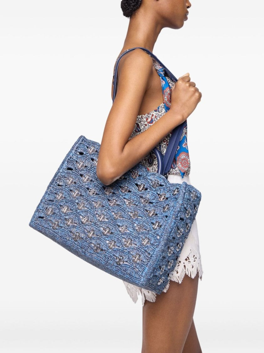 Rabanne Structured Woven Raffia Tote With Metallic Accents