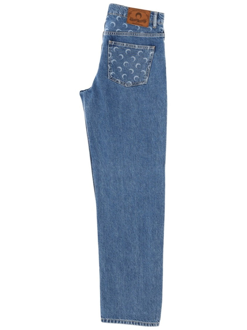 Marine Serre Moon Waxed Straight-Leg Crescent Jeans
