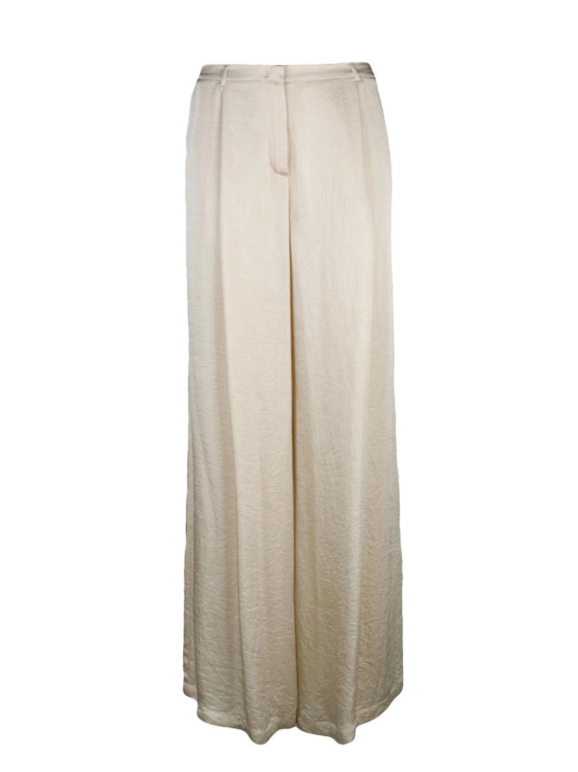 Marella Monochrome Pleated Waist Wide-Leg Trousers With Satin Finish