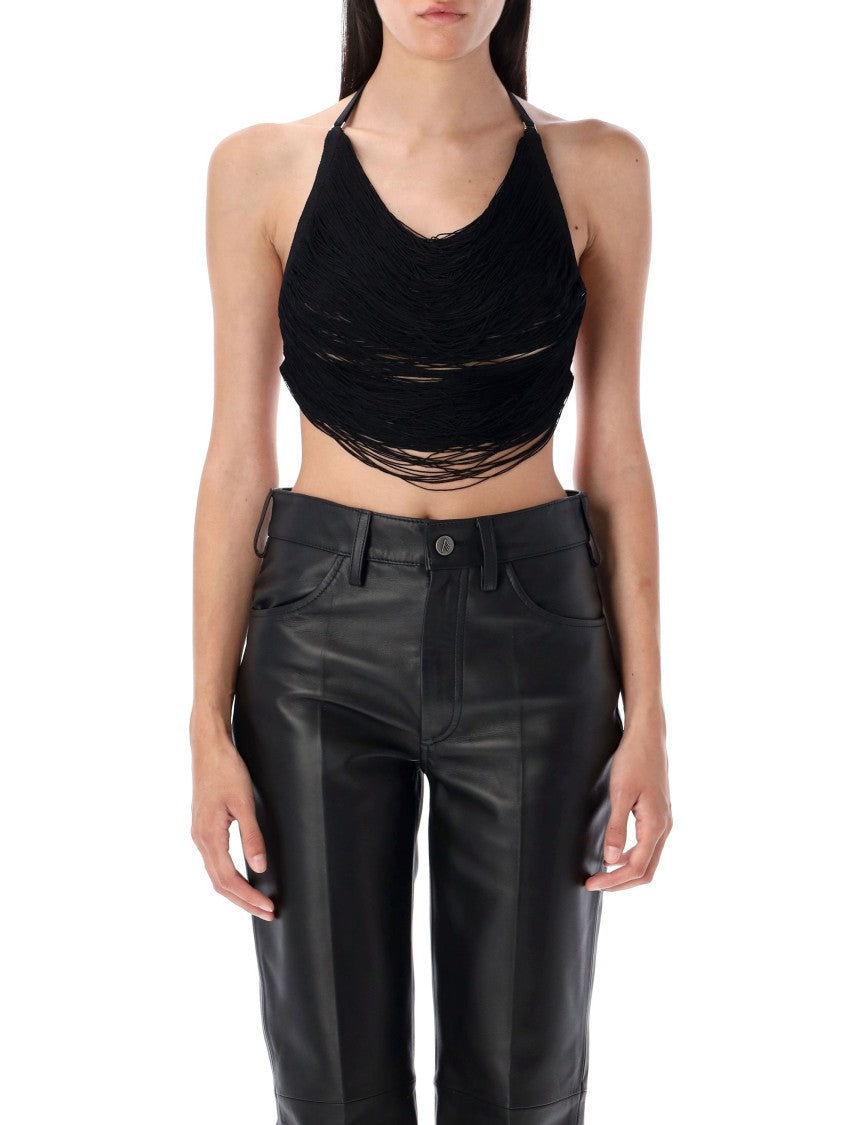 The Attico Cropped Black Halter Top