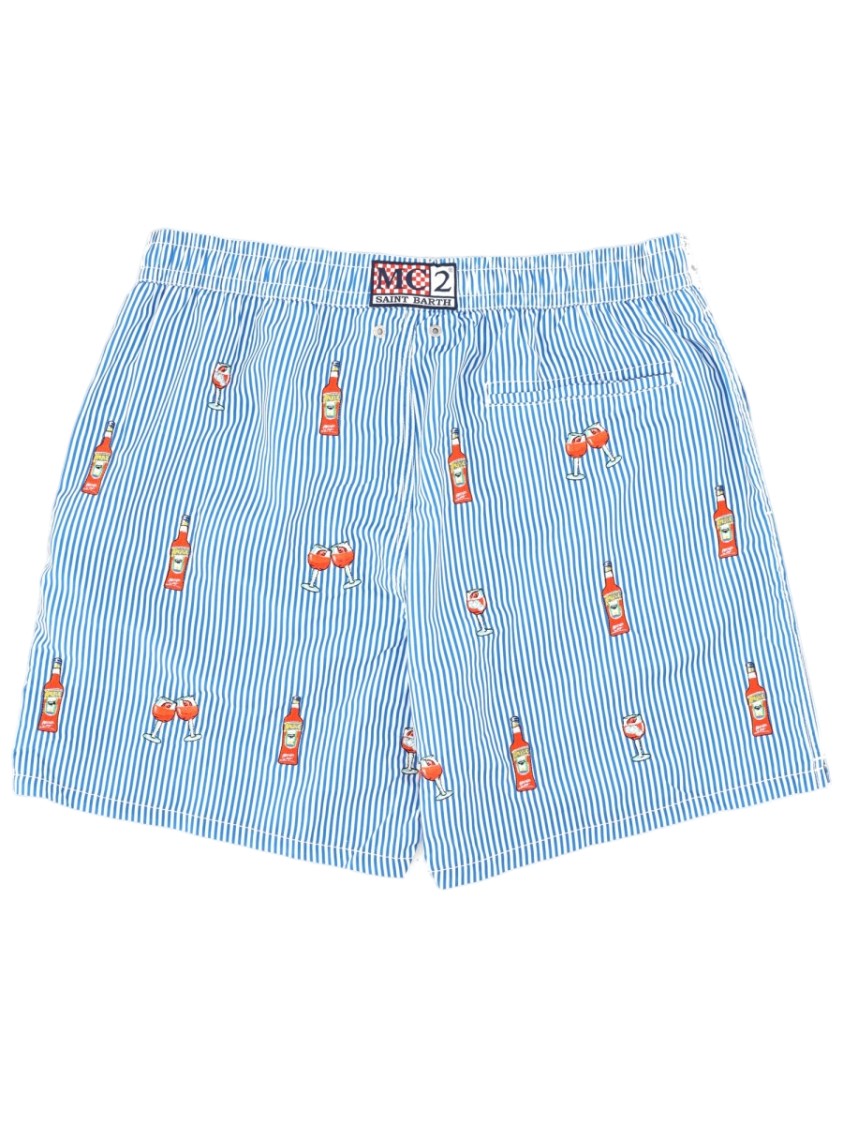 Mc2 Saint Barth Light Blue Cocktail Glass Stripe Swim Shorts