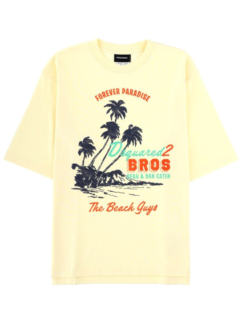 Dsquared2 Pastel Yellow Summer Vintage Graphic T-Shirt