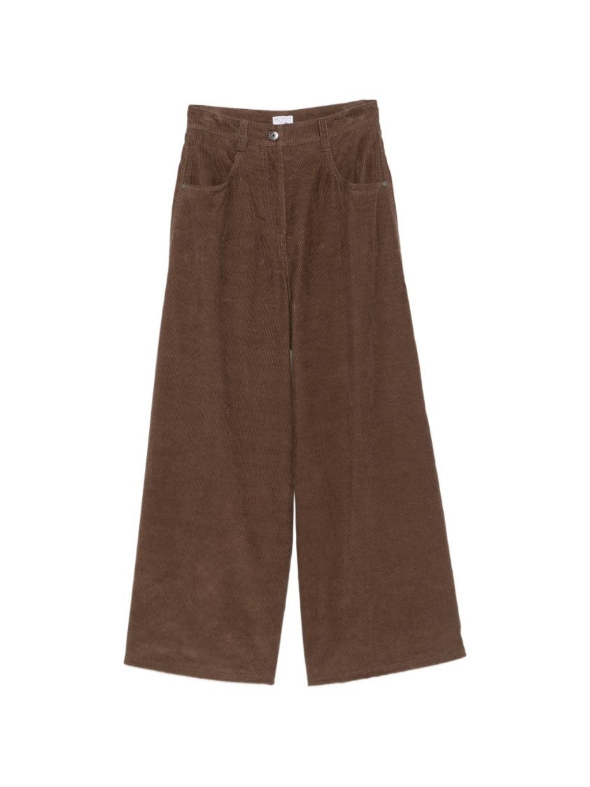 Brunello Cucinelli Corduroy High Waist Wide-Leg Pants