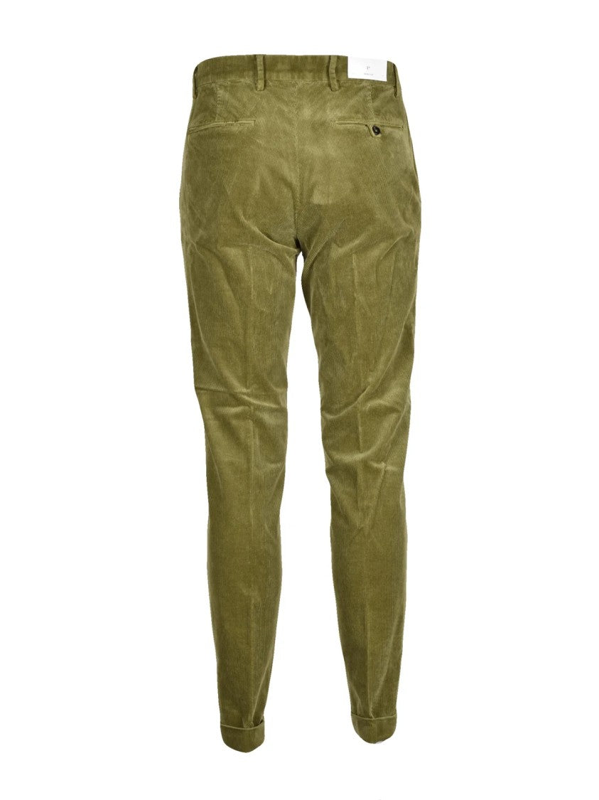 Michael Coal 1+ Slim Fit Olive Green Corduroy Trousers With Pleated Waist