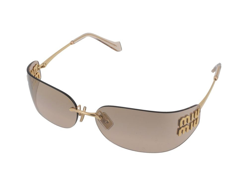 Miu Miu Curved Brown Lens Gold-Tone Temple Rimless Sunglasses