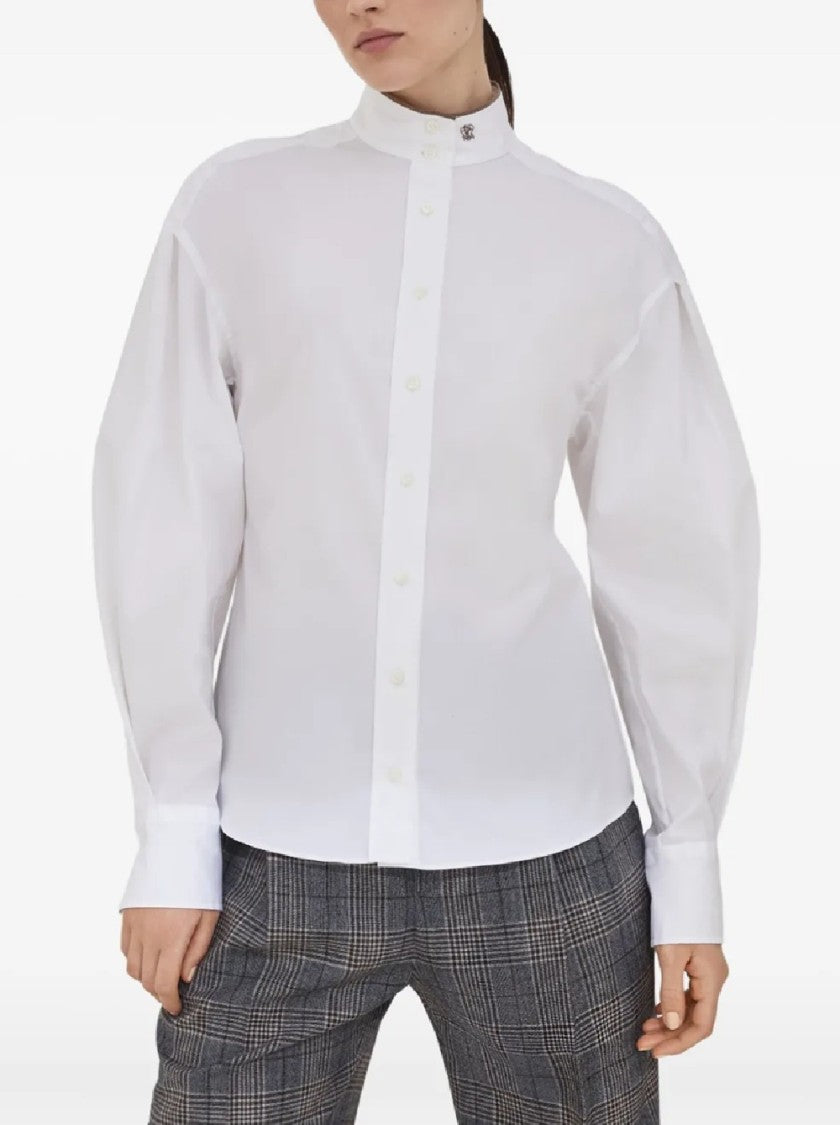 Brunello Cucinelli High Mandarin Collar Long-Sleeved Blouse With Tailored Seams