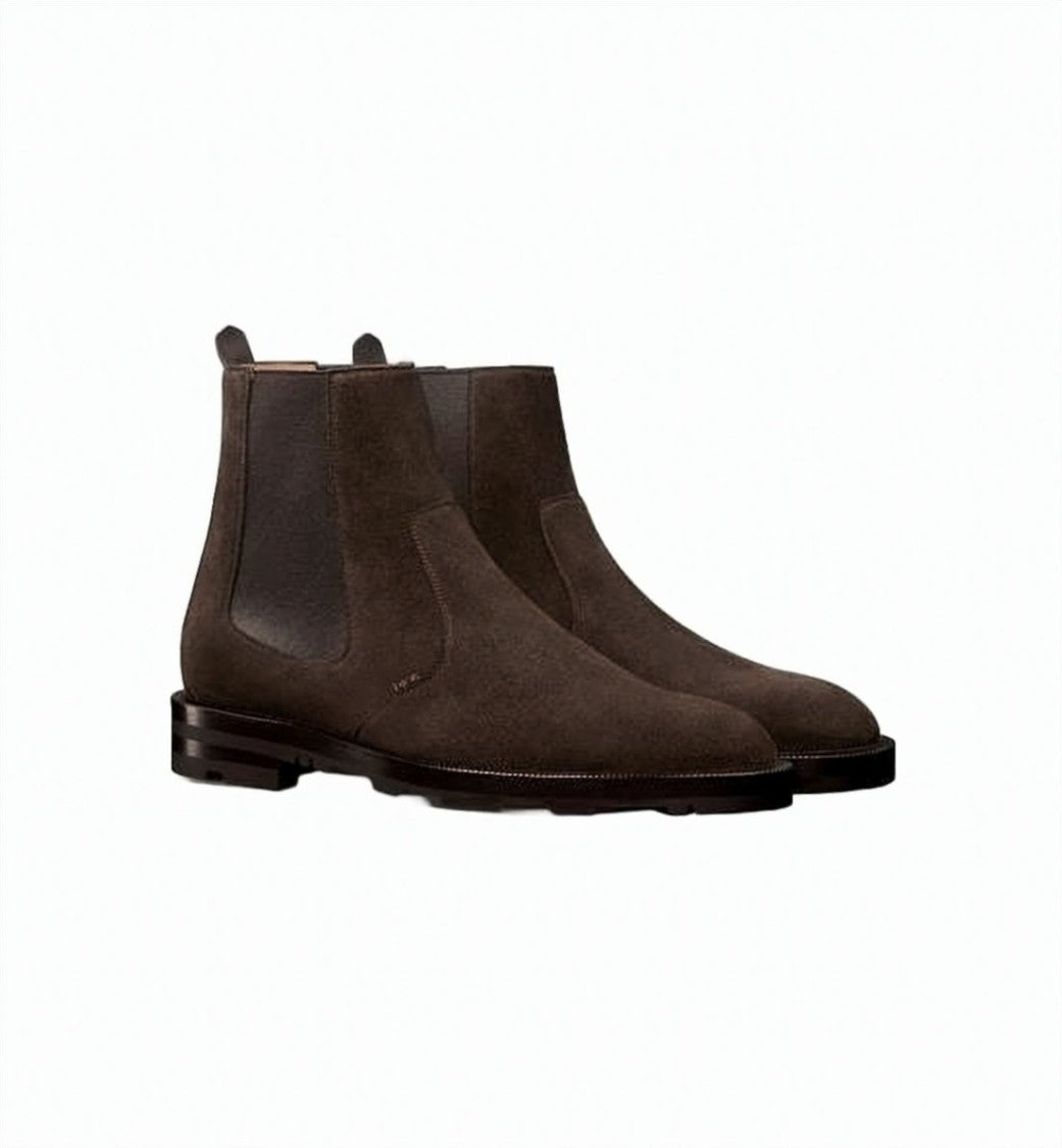 Dior Brown Suede Ankle Boots With Elastic Side Panels
