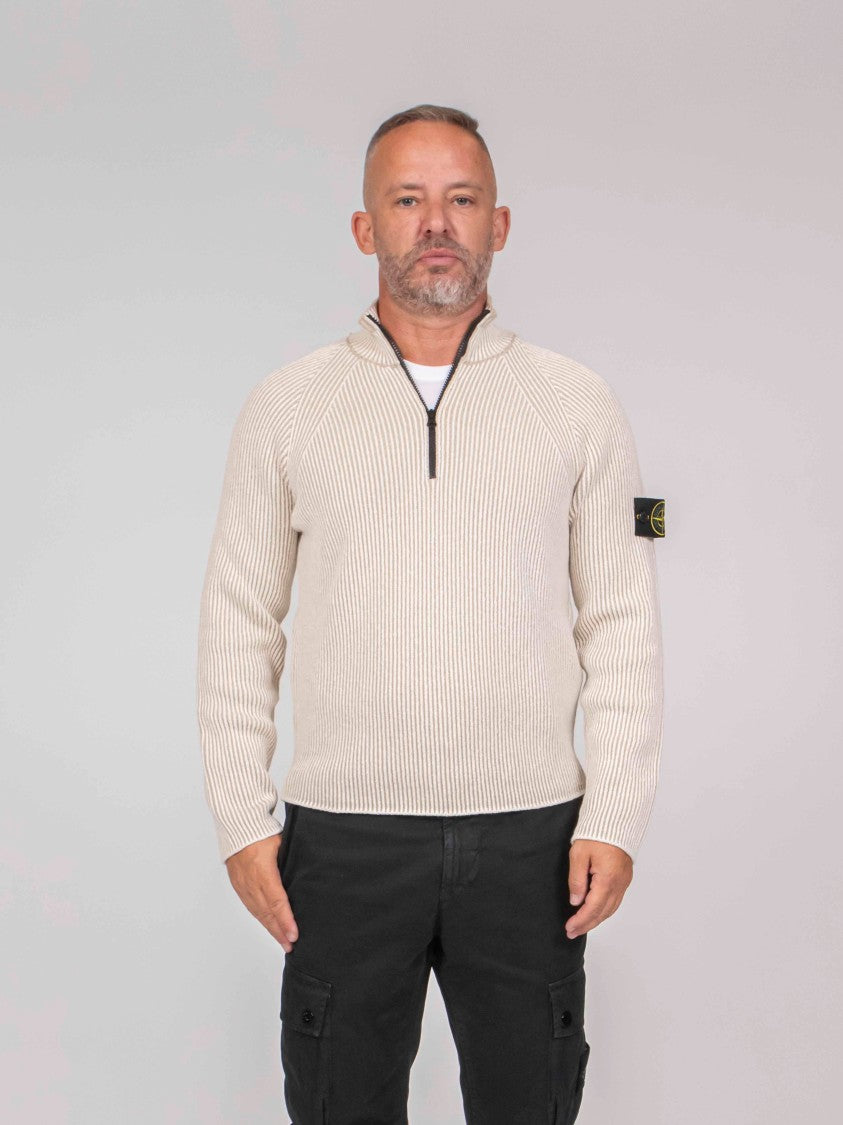 Stone Island Raglan Sleeves Half-Zip Ribbed Knit Pullover