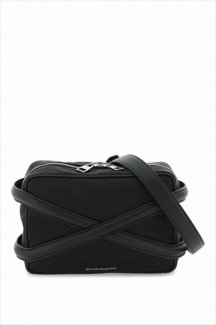 Alexander Mcqueen Rectangular Black Crossbody Bag With Leather Trim