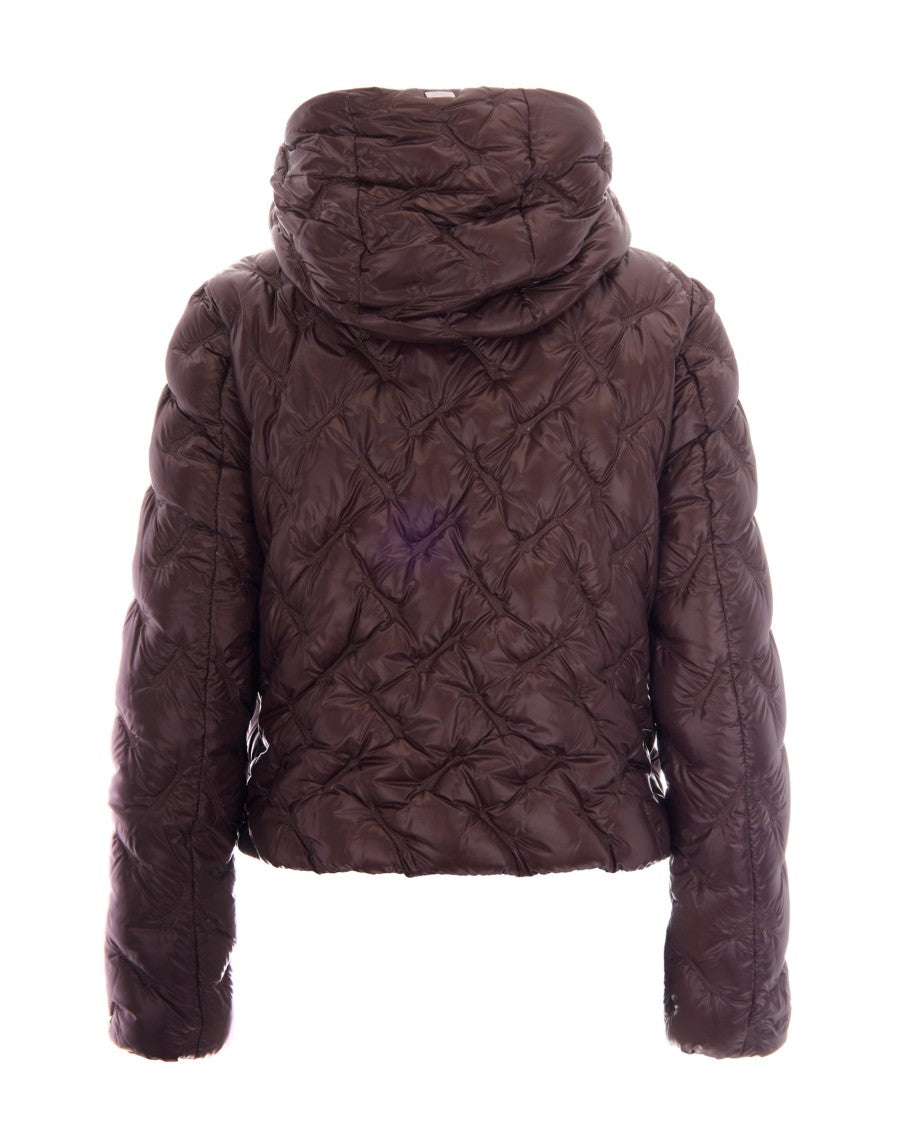 Herno Dark Brown Wave Quilted Hooded Down Jacket