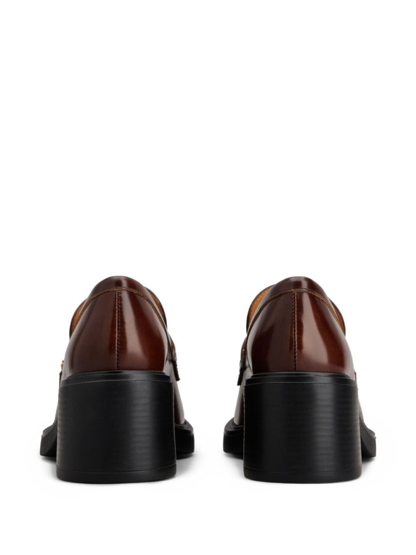 Tod's Black Calfskin Leather Block Heel Loafers