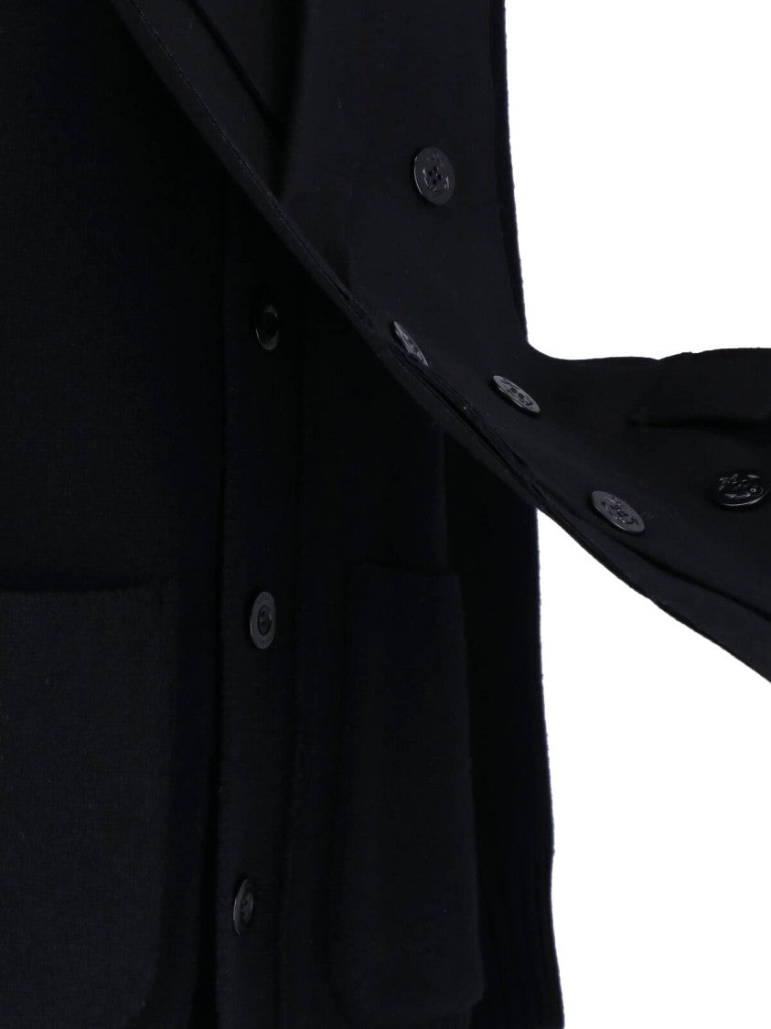 Sacai Black Wool Flannel Blazer-Style Cardigan With Nylon Sleeve Details