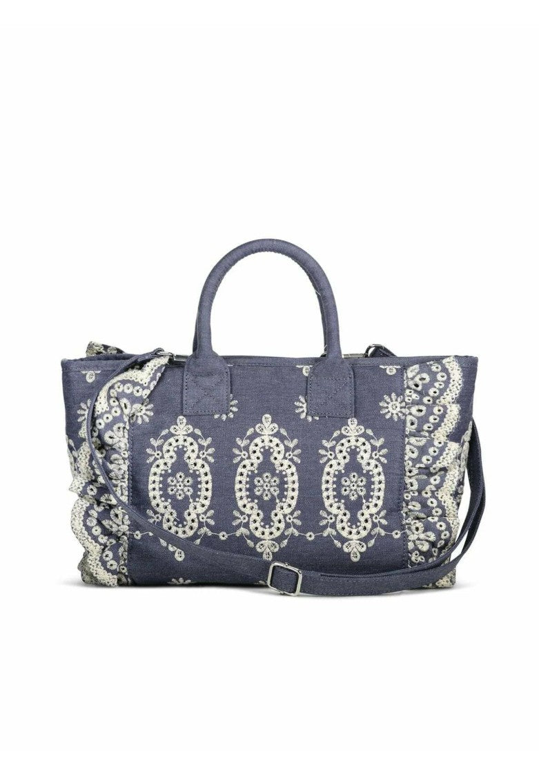 Mc2 Saint Barth Rectangular Blue Tote Bag With Lace-Embroidered Edges