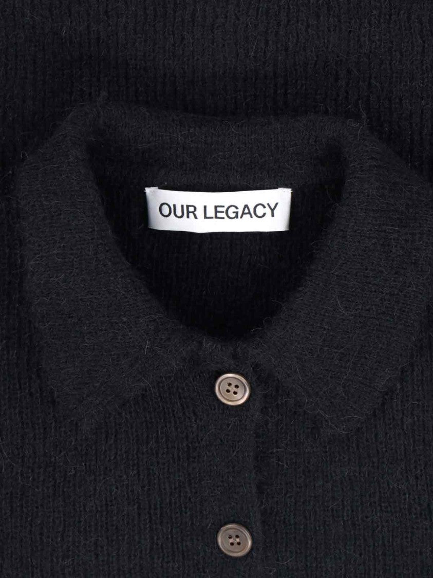 Our Legacy Cropped Ribbed Knit Cardigan With Classic Collar