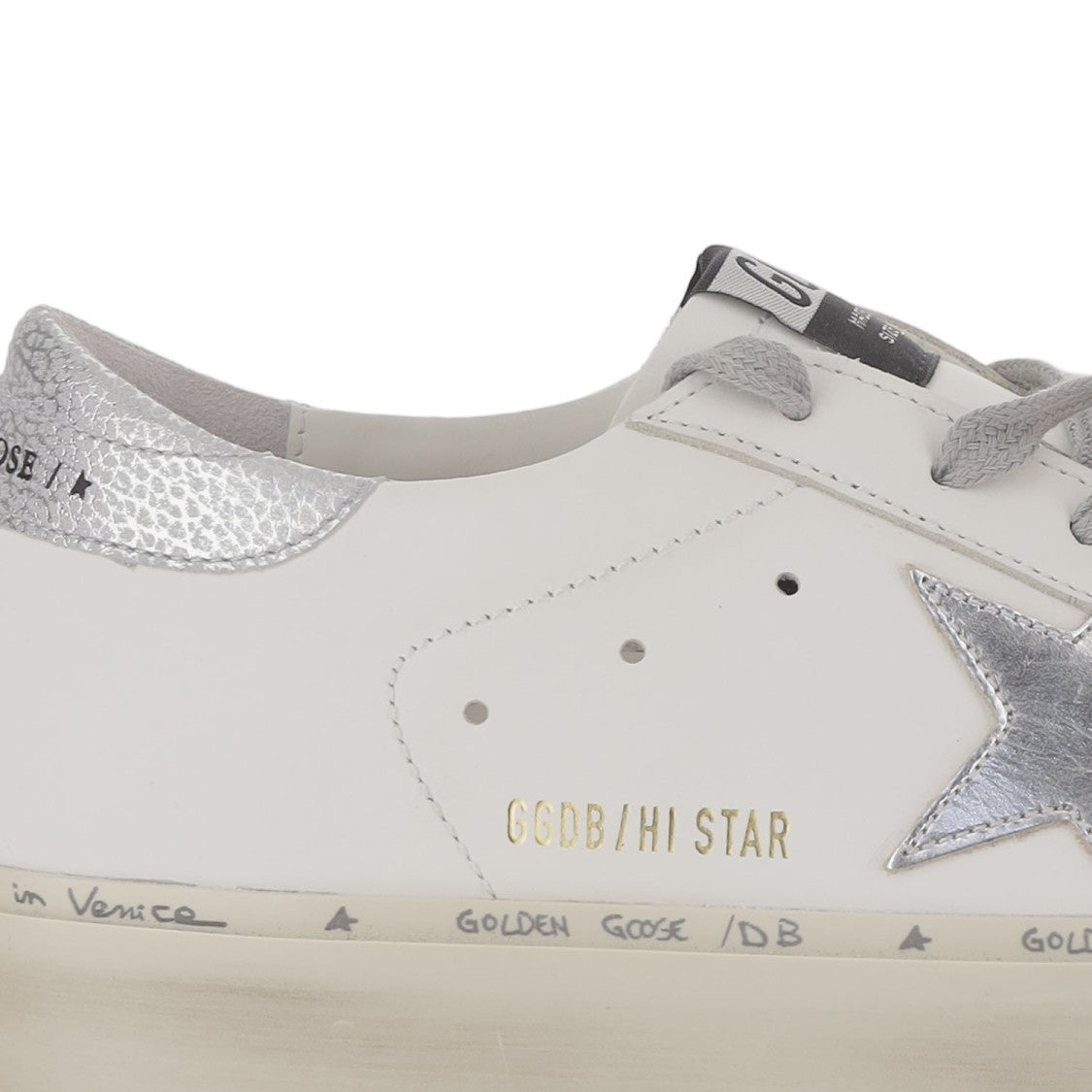 Golden Goose Leather Hi Star Silver Patch Sneakers