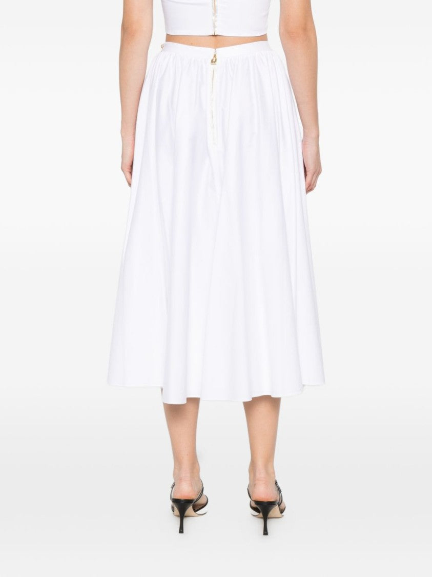 Elisabetta Franchi Flared White Midi Skirt With Gold Chain Detail