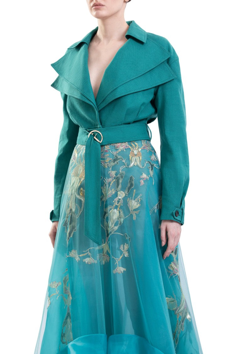 Saiid Kobeisy Linen Jacket And Ruffled Dress