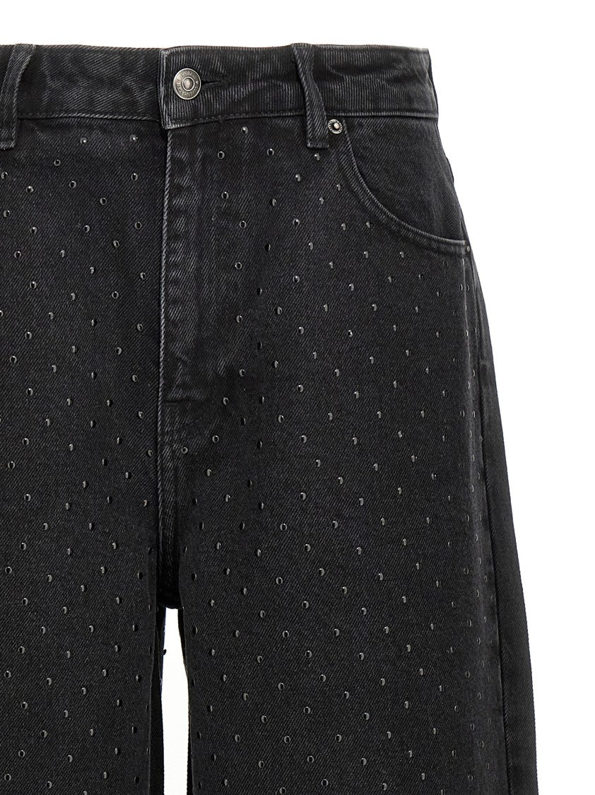 Rotate Birger Christensen Garment-Dyed Black Jeans With Tone-On-Tone Studs