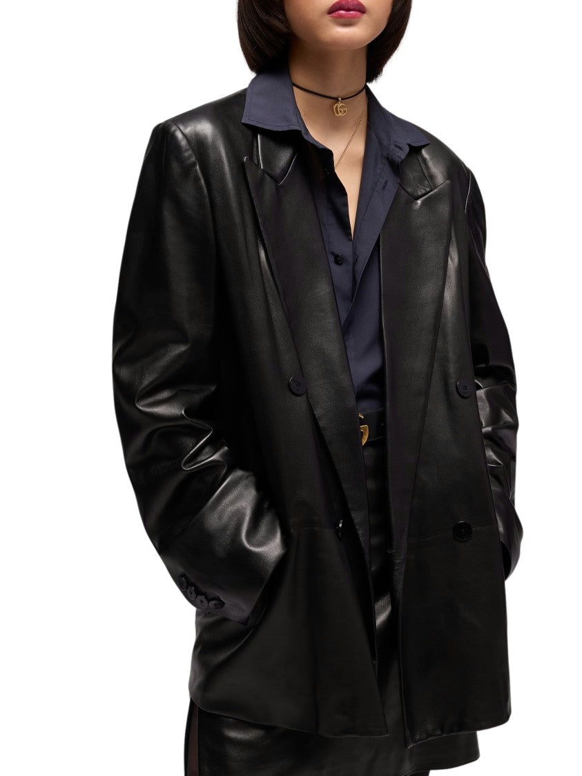 Gucci Oversized Double-Breasted Nappa Leather Blazer