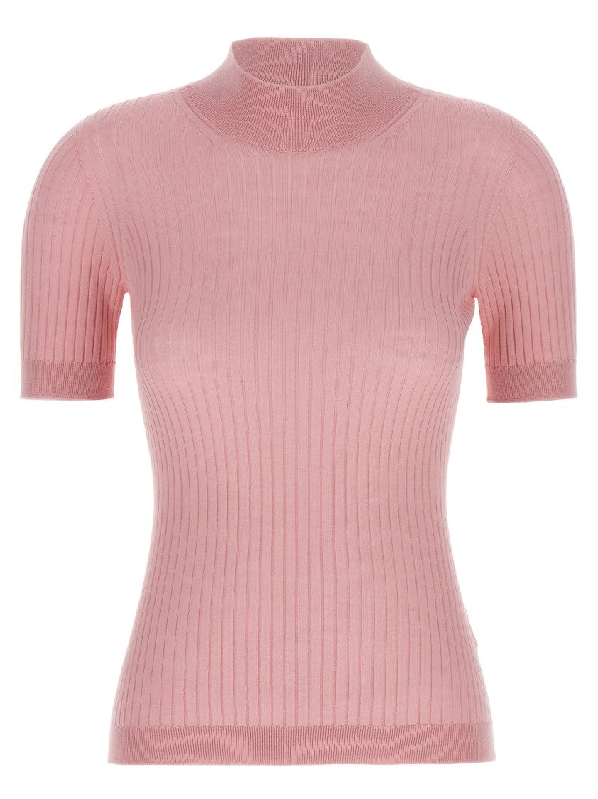 Versace Fitted Ribbed Wool Sweater With High Neck