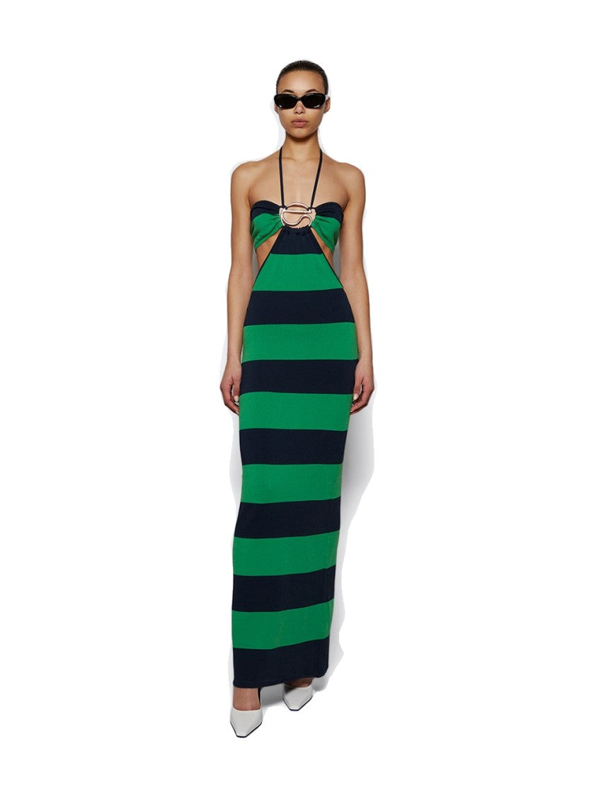 Coperni Knitted Striped Halter Dress Green And Blue