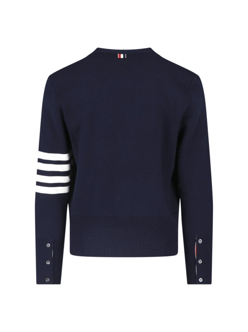 Thom Browne Cropped Cardigan Sweater With V-Neck And Striped Accents