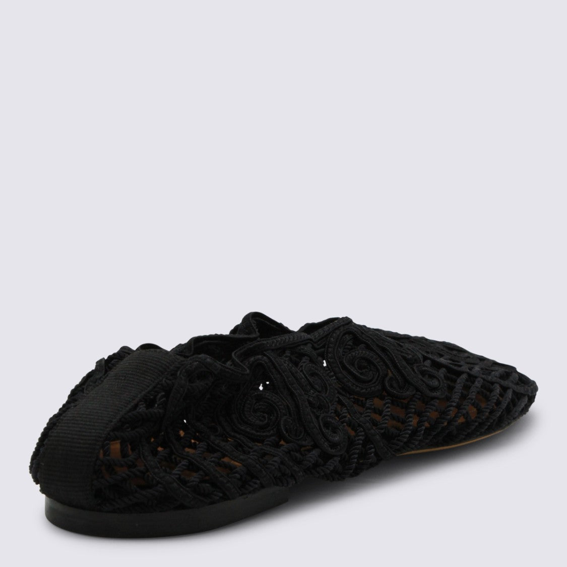 Odissi Intricate Black Lace Flats With Elastic Back Strap