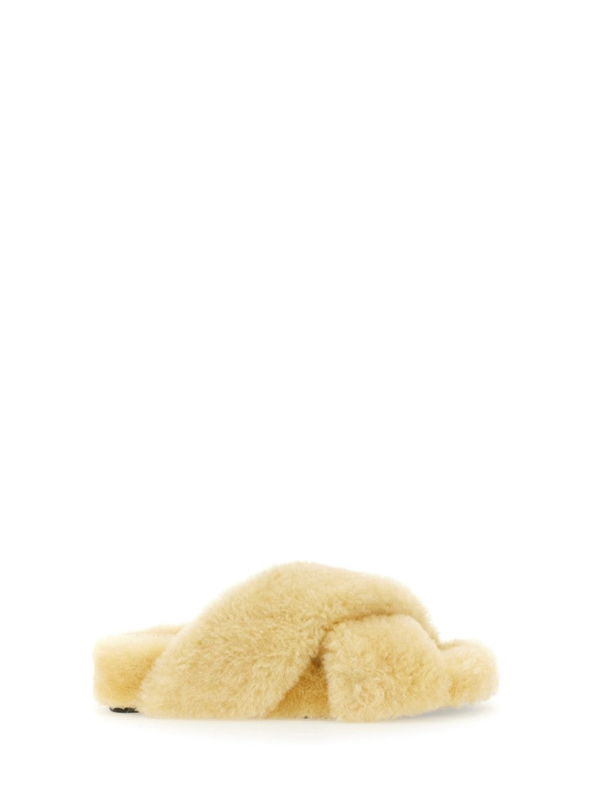 Jil Sander Plush Shearling Cross-Over Sandal With Leather-Covered Sole