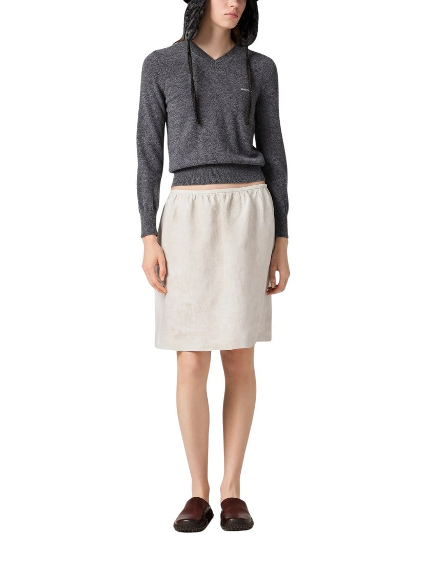 Miu Miu Ribbed Deep Charcoal Grey Wool Sweater