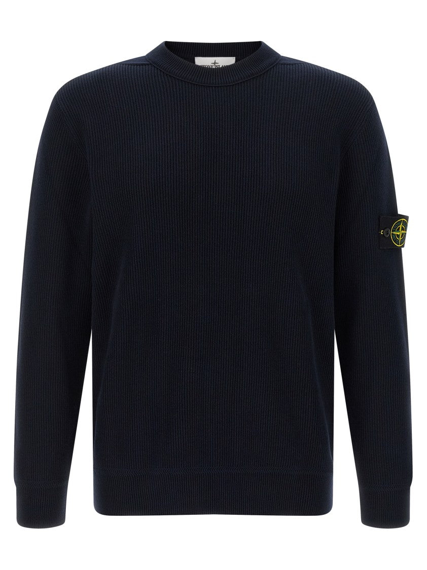 Stone Island Ribbed Cotton Sweater With Logo Badge