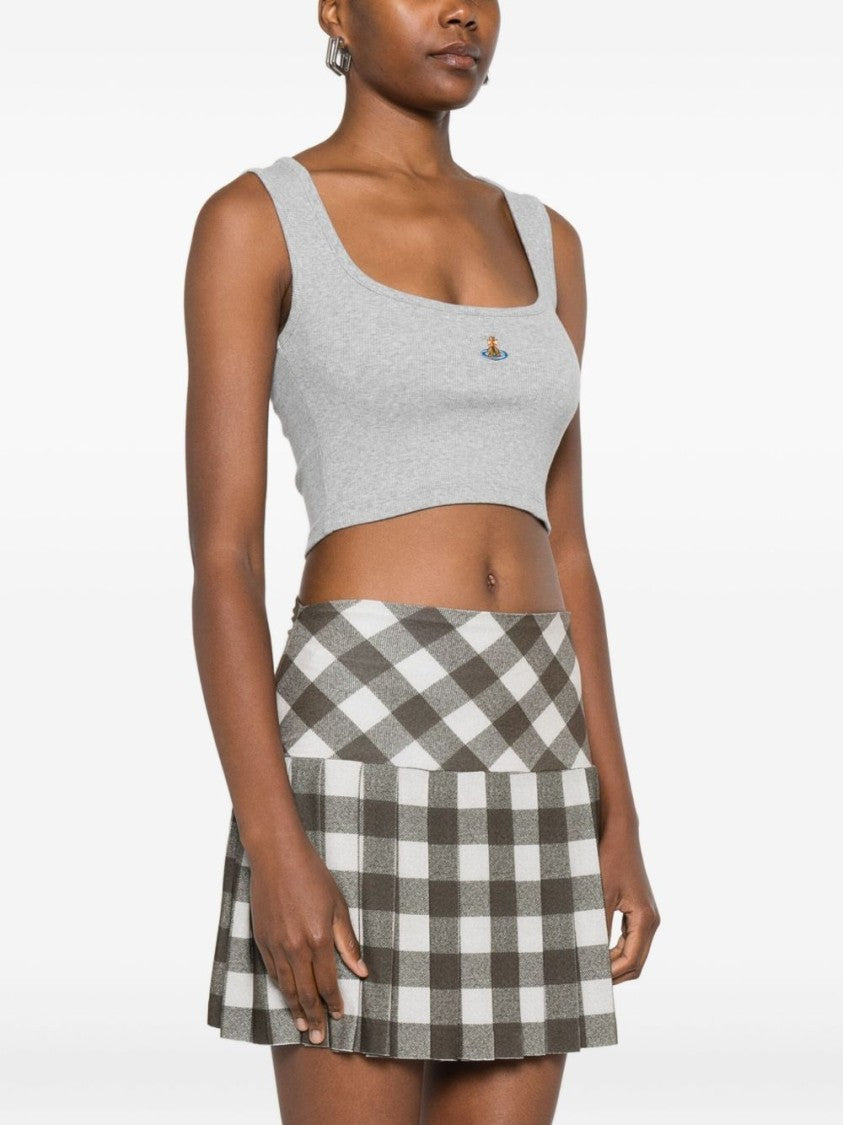 Vivienne Westwood Grey Ribbed Orb Embroidery Cotton Top