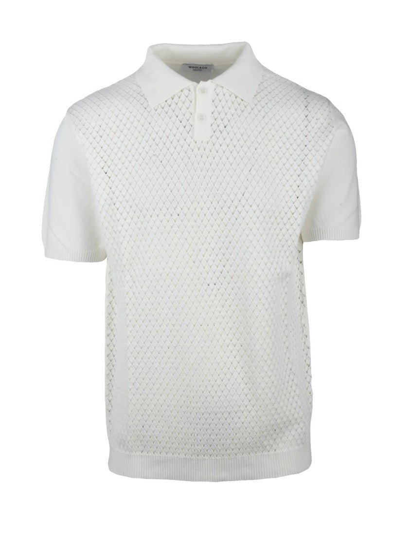 Wool & Co White Diamond Knit Polo Shirt