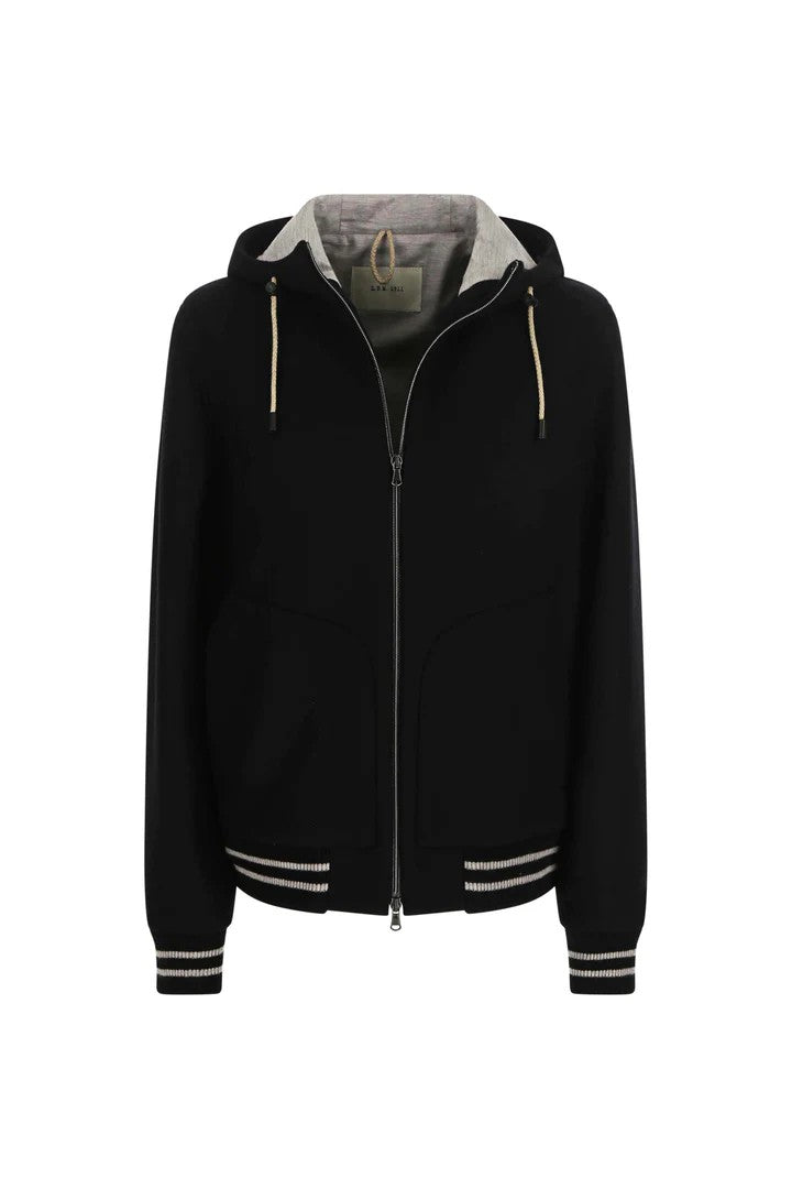 L.B.M. 1911 Zip-Up Black Sweatshirt With Contrasting Drawstrings